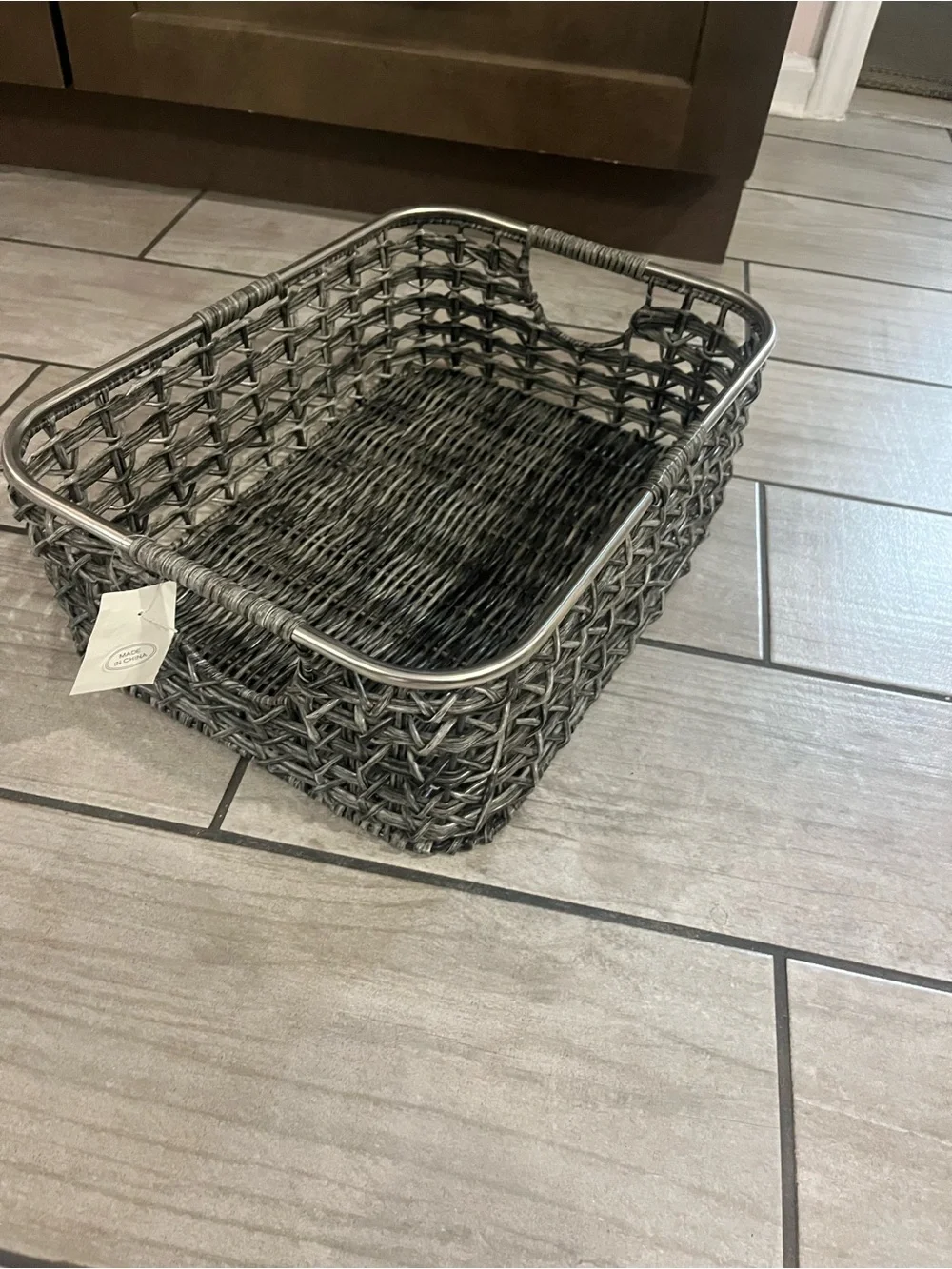 Woven Metal-Trim Storage Basket - Gray